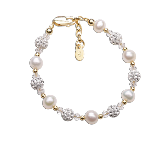 CHERISHED MOMENTS, LLC Charlotte Gold-Plated Bracelet With Freshwater Pearls,Crystals,And Pave Beads