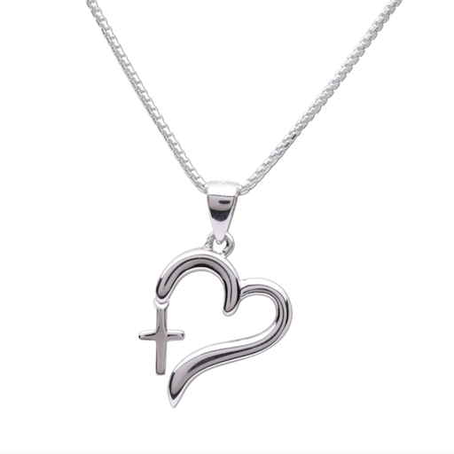 CHERISHED MOMENTS, LLC Dangling Cross Heart Sterling Silver Necklace