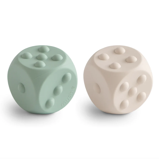 MUSHIE Dice Press Toy  2 Pack - Cambridge Blue/Shifting Sand