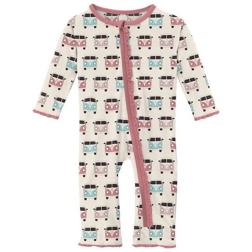 KICKEE PANTS VINTAGE VANS PRINT MUFFIN RUFFLE COVERALL WITH ZIPPER