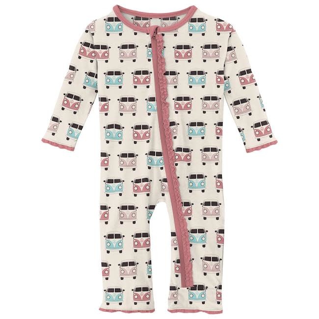 Print Bamboo Muffin Ruffle Coverall with Zipper - English Rose Travel Guide main image 0