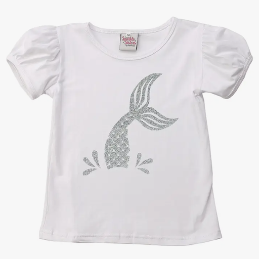COUTURE CLIPS Silver Mermaid Tail Short Puff Sleeve Tshirt