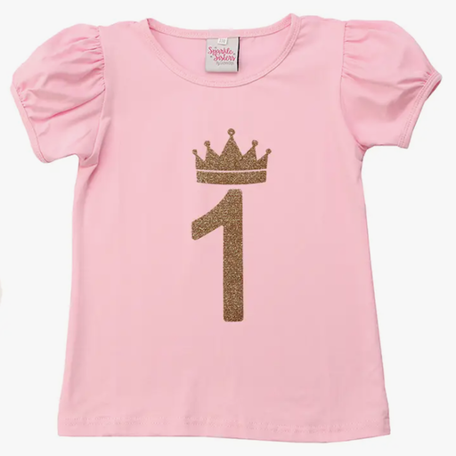 COUTURE CLIPS Gold Crown Birthday Puff Sleeve Tshirt