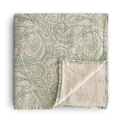 Mushie Organic Cotton Muslin Swaddle Blanket - Green Paisley