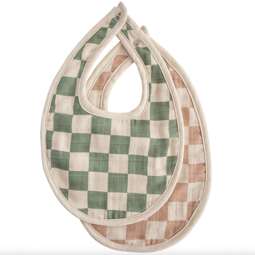 MUSHIE Muslin Bib 2-Pack In Olive Check/ Natural Check