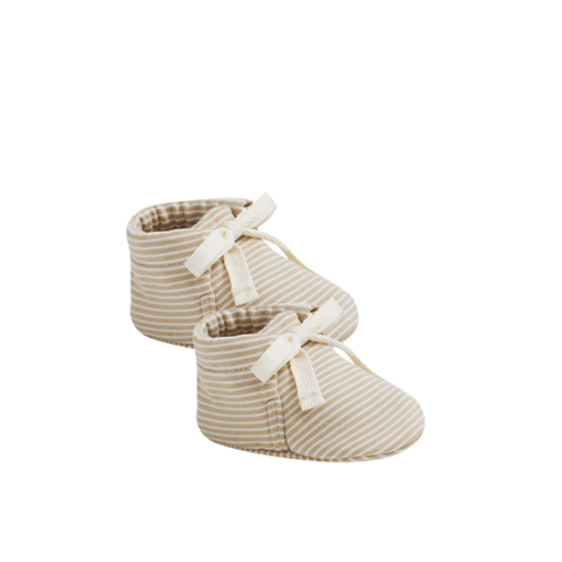 QUINCY MAE Baby Booties In Latte Micro Stripe