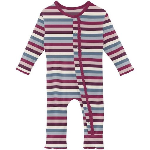 KICKEE PANTS Print Muffin Ruffle Coverall With Snaps In Jingle Bell Stripe