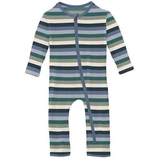 KICKEE PANTS Print Coverall With 2 Way Zipper In Snowy Stripe