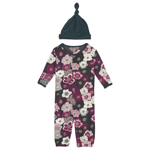KICKEE PANTS Print Layette Gown Converter And Single Knot Hat Set In Hellebores