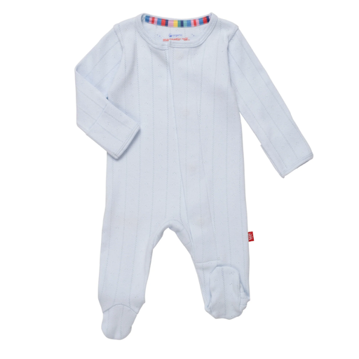 MAGNETIC ME Love Lines Blue Organic Cotton Pointelle Magnetic Footie