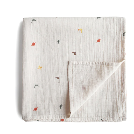 Mushie Organic Cotton Muslin Swaddle Blanket - Dinosaurs