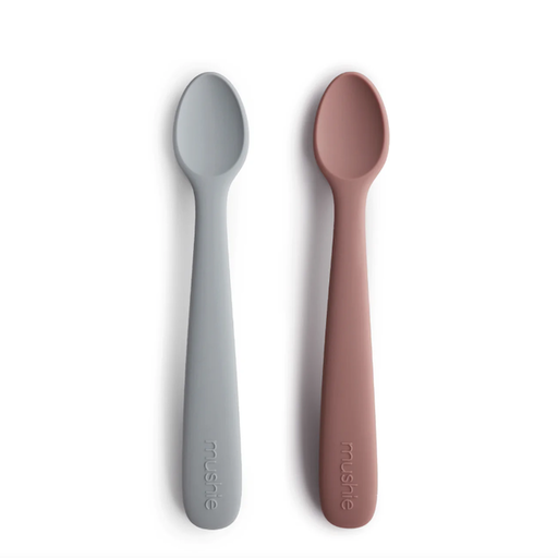 MUSHIE Silicone Feeding Spoons In Stone / Cloudy Mauve