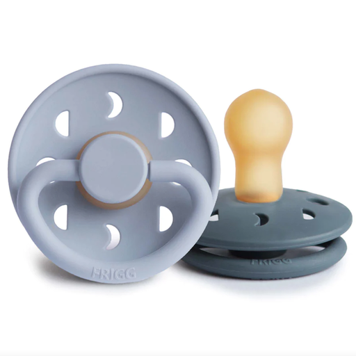 MUSHIE Frigg Moon Natural Rubber Baby Pacifier 2 Pack In Powder Blue / Slate