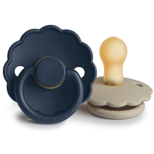 Mushie Frigg Daisy Natural Rubber Baby Pacifier 2 Pack In Dark Navy / Sandstone