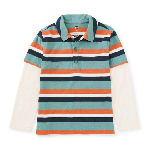 Tea Layered Sleeve Stripe Polo