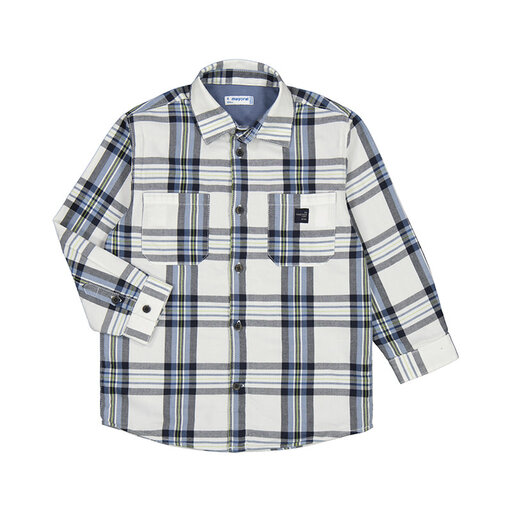 MAYORAL USA Checked Button Down Shirt In Glacial