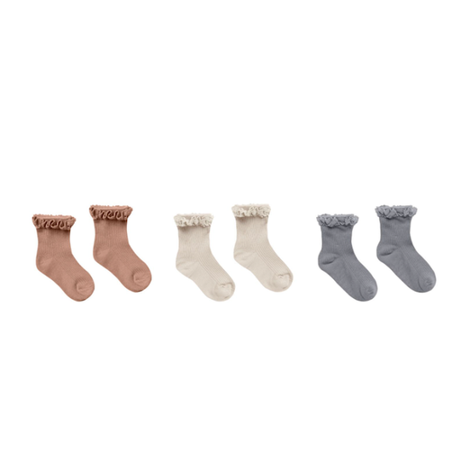 Rylee & Cru Lace Trim Socks / Spice,Natural And Dusty Blue