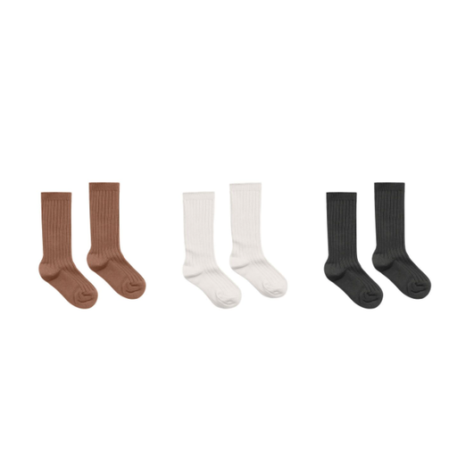 RYLEE & CRU Ribbed Socks In Cedar,Ivory And Black