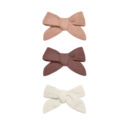 QUINCY MAE Bow With Clip, Set Of 3 Rose, Plum And Natural