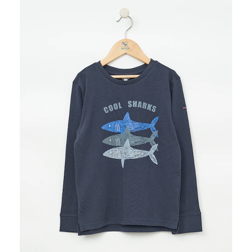 BATELA Long Sleeve Cotton Tshirt In Sharks