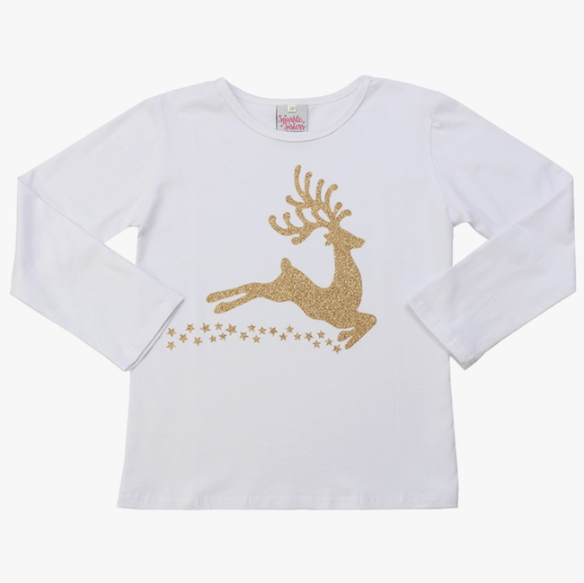 COUTURE CLIPS Gold Reindeer Long Sleeve Tshirt
