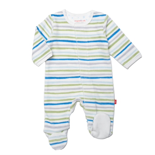 MAGNETIC ME Boy Multi Stripes Velour Magnetic Parent Favorite Footie