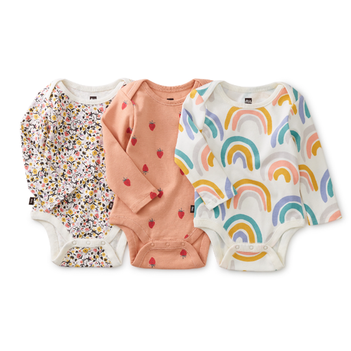 Tea Baby Bodysuit Three - Pack In Little Strawberries