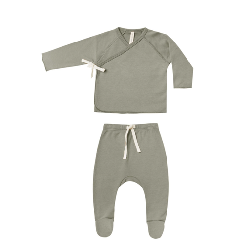 QUINCY MAE Wrap Top And Footed Pant Set In Basil