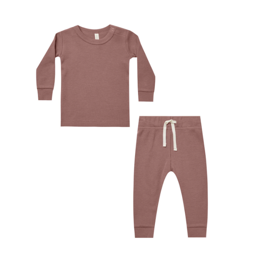 QUINCY MAE Waffle Top And Pant Set In Fig