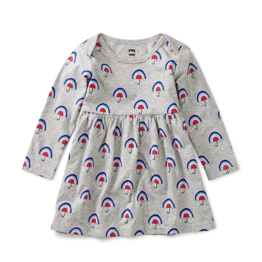 Tea Long Sleeve Skirted Baby Dress In Rainbow Umbrella