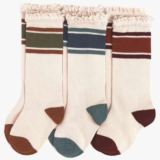 LITTLE STOCKING CO. Rugby Stripe Knee High Sock 3 - Pack