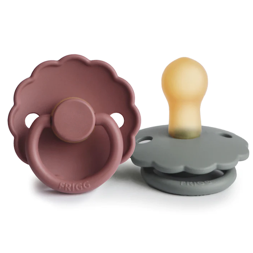 MUSHIE Frigg Daisy Natural Rubber Baby Pacifier 2 Pack In Woodchuck / French Gray