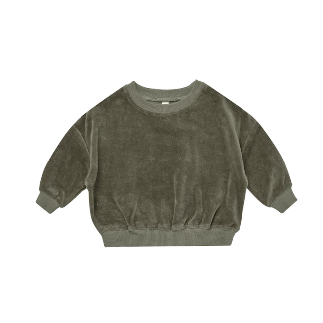 QUINCY MAE Velour Relaxed Sweatshirt In Forest