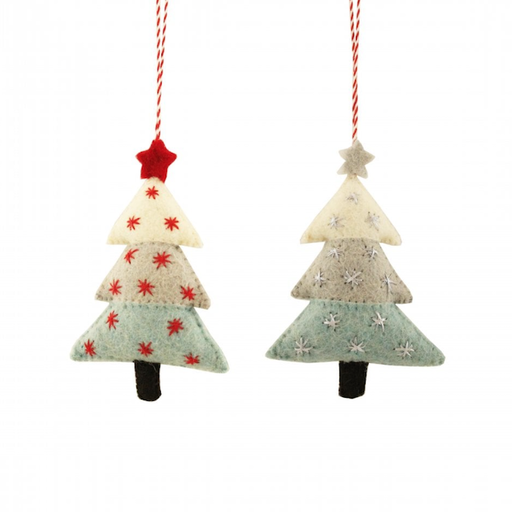 FIONA WALKER Icy Christmas Tree with Stars Hanging Decorations Set of 2