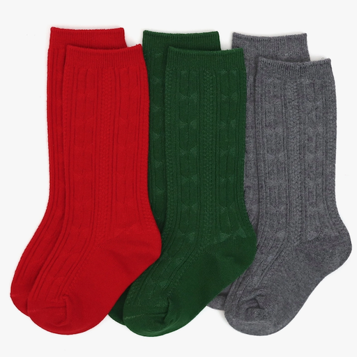 LITTLE STOCKING CO. Christmas Cable Knit Knee High Sock 3 - Pack