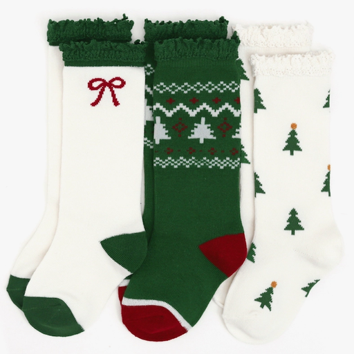 LITTLE STOCKING CO. Tree Farm Knee High Socks 3 - Pack