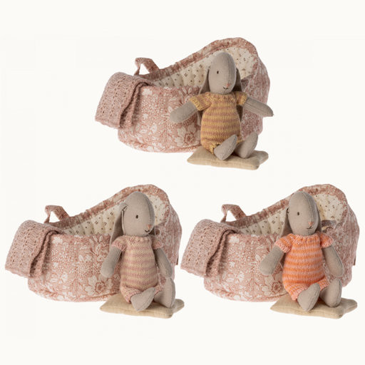 MAILEG Bunny in carry cot, Micro - assorted colors - +3 years