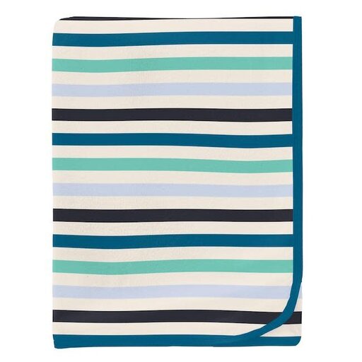 KICKEE PANTS Print Swaddling Blanket in Little Boy Blue Stripe