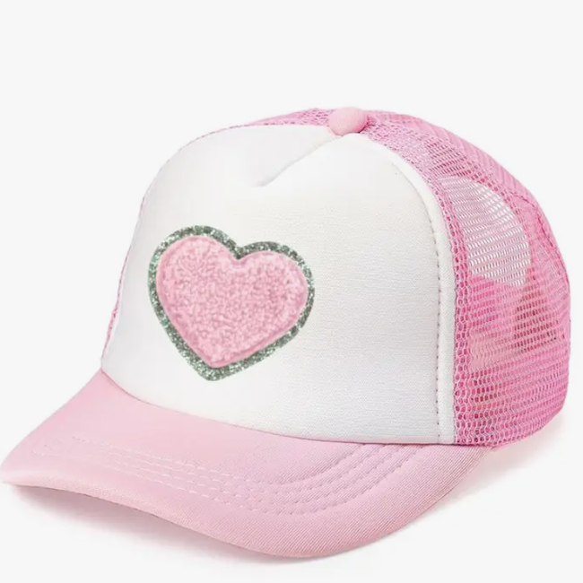 SWEET WINK Heart Patch Trucker Hat - Pink/White