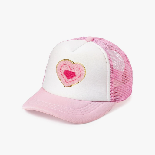SWEET WINK Multi Heart Patch Trucker Hat - Pink/White