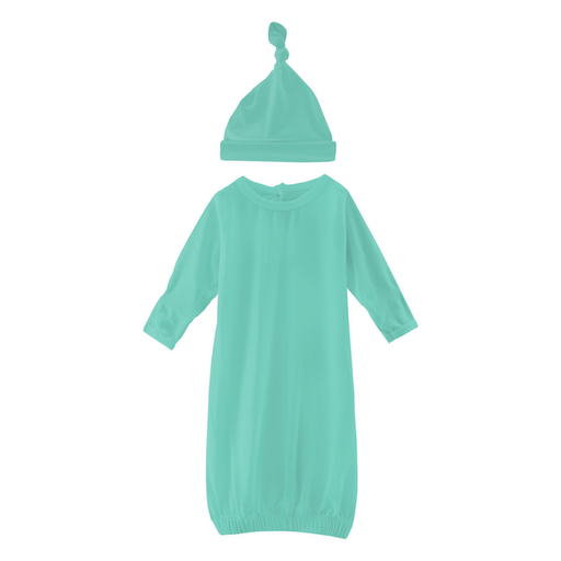 KICKEE PANTS Layette Gown & Single Knot Hat Set in Glass