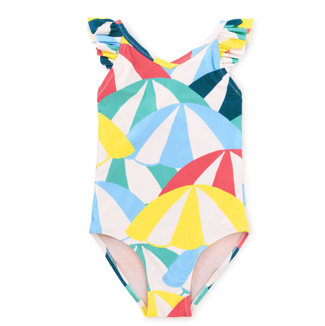 Tea Ruffle One-Piece Swimsuit in Beach Umbrellas