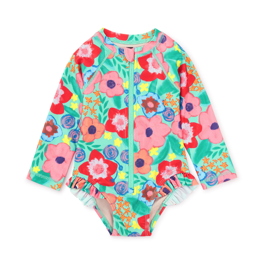 Tea Rash Guard Baby Swimsuit in Painterly Floral