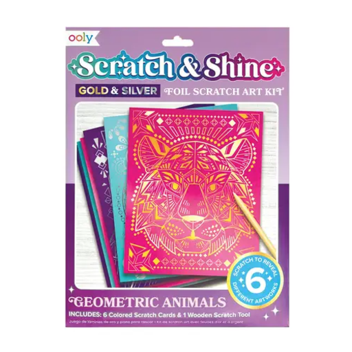 OOLY Scratch and Shine: Foil Scratch Art Kit - Geo Animals