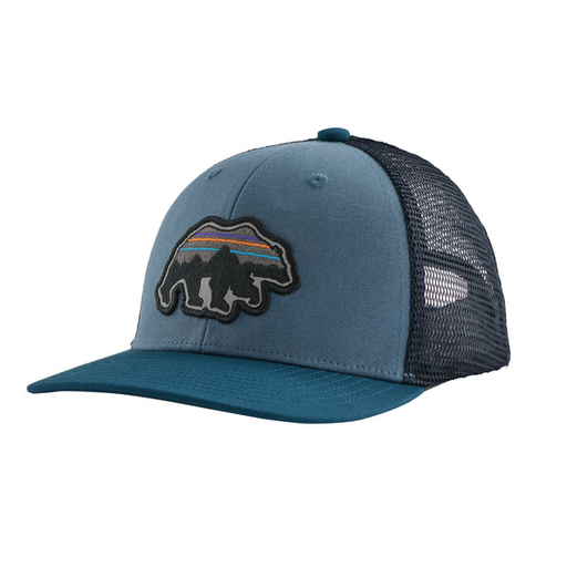 PATAGONIA KIDS' BACK FOR GOOD BEAR TRUCKER HAT IN PIGEON BLUE