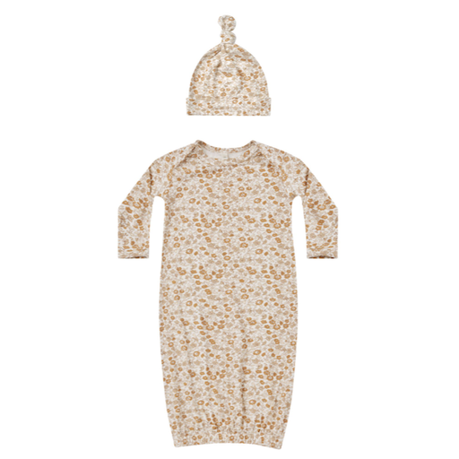 QUINCY MAE Knotted Baby Gown and Hat Set in Marigold - OS
