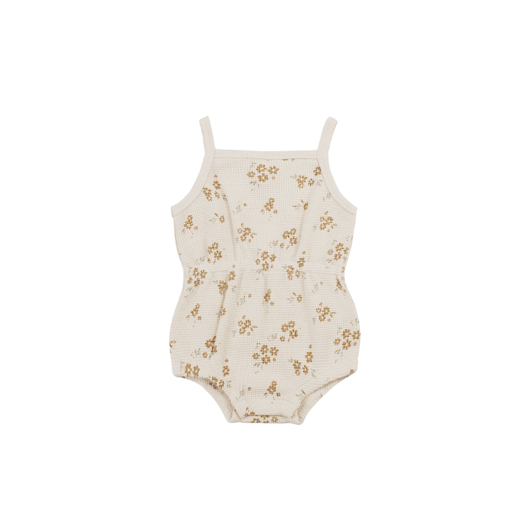 QUINCY MAE Waffle Cinch Romper in Honey Flower