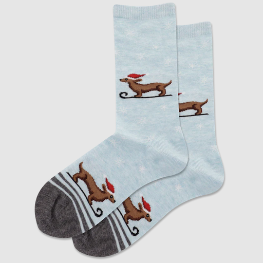 HOTSOX Sledding Dog with Santa Hat Crew Socks
