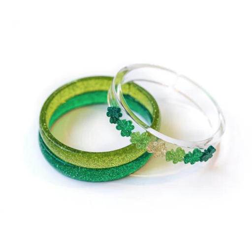 LILA + HAYES Lucky Charms Glitter Green Bangles - Set of 3