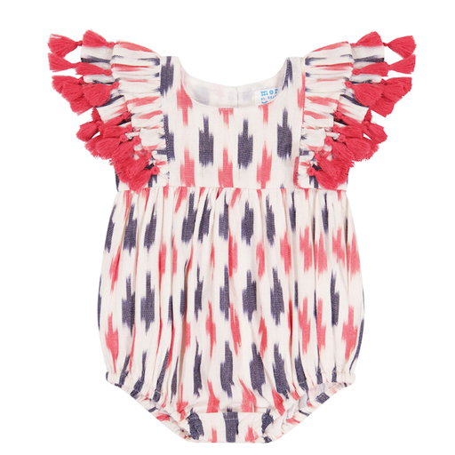 Mer St Barth Anna Baby Romper-Cream-Navy-Red-Ikat